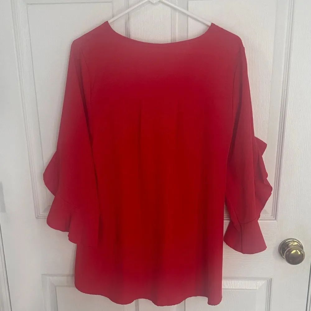 Elegant Red Ruffle Sleeve Top - Picture 2 of 2